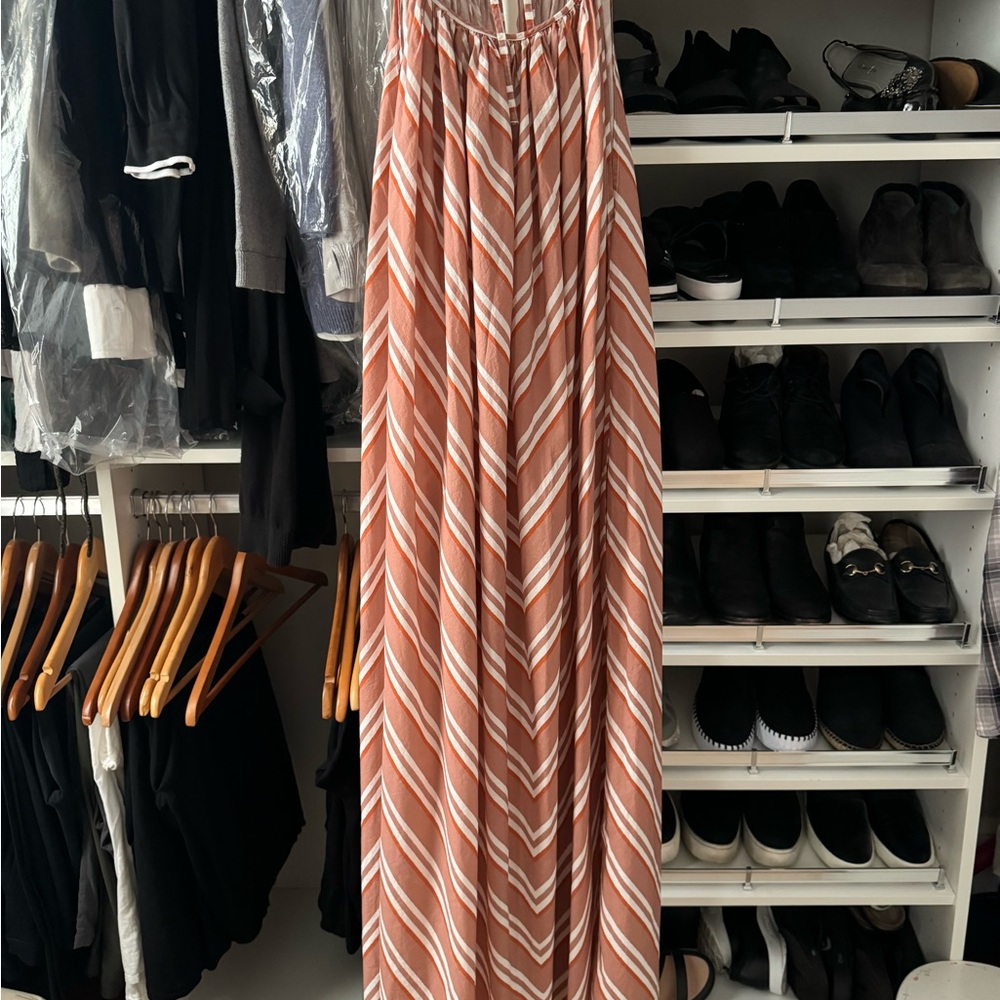 MERSEA Coral and White Pleated Maxi Dress for Casual Wear